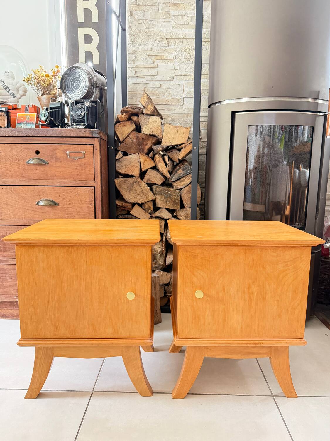 Vintage bedside table with tapered legs