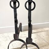 Pair of vintage steel brutalist andirons