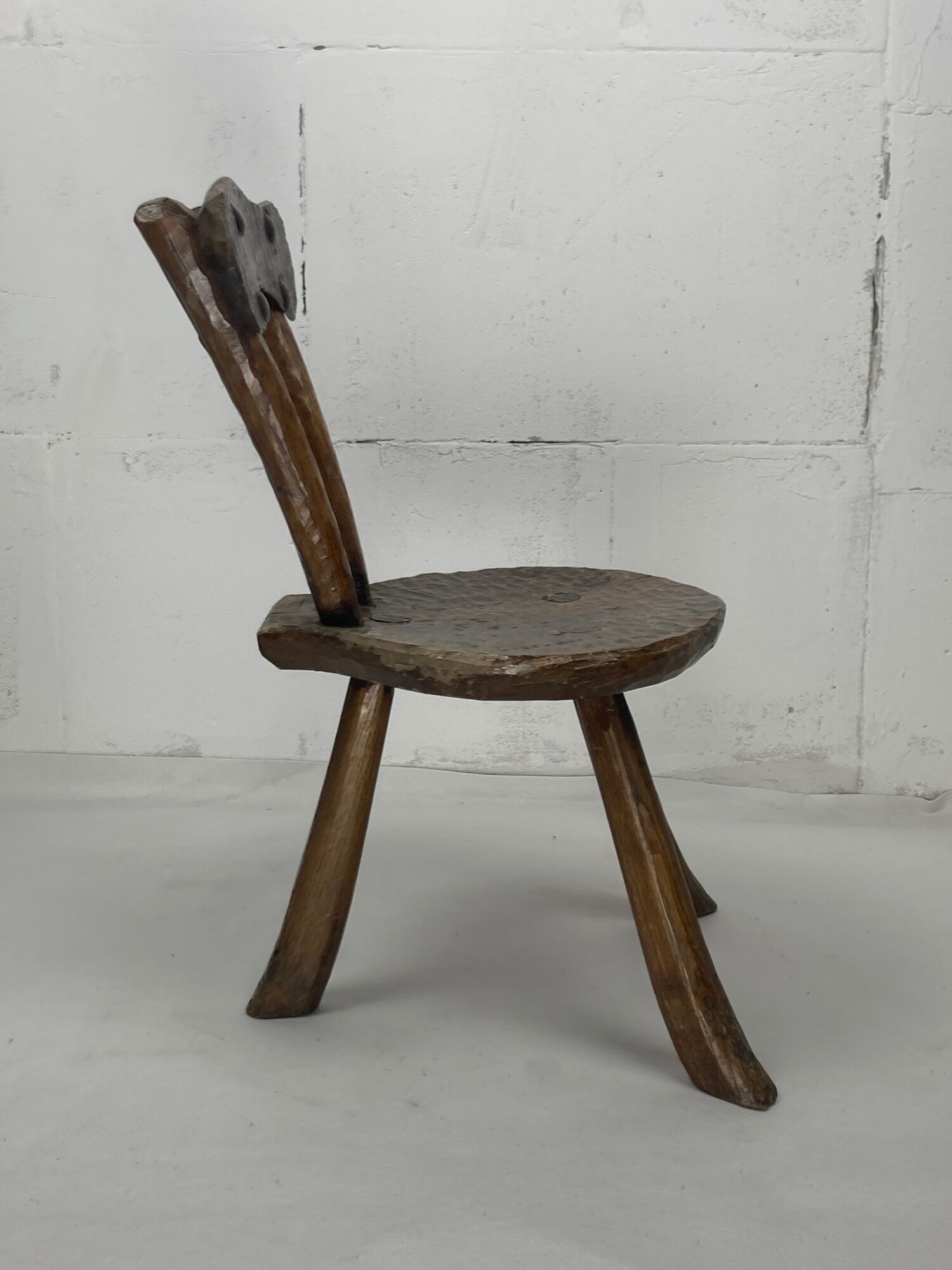 Brutalist Wabi Sabi milking chair, France ca 1950