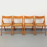 Set of 4 vintage folding chairs from Habitat made of beech wood and caning.