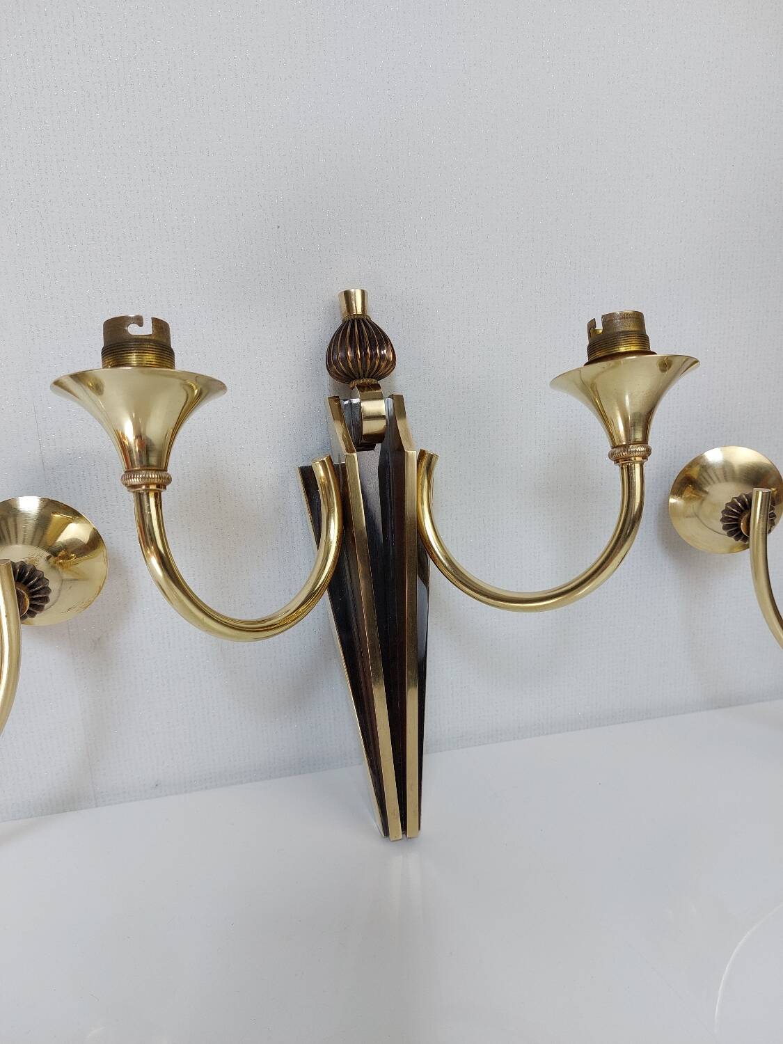 Suite of 3 Art Deco wall lights attributed to Gilbert Poillerat