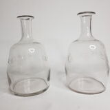 Pair of blown glass decanters and cut with flowers