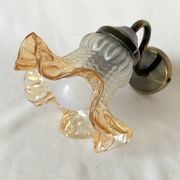 Vintage brass swan neck wall light with opaline tulip flower