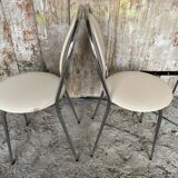SOUDEXVINYL Chair Pair Chrome Metal + White Skai 70s Vintage #