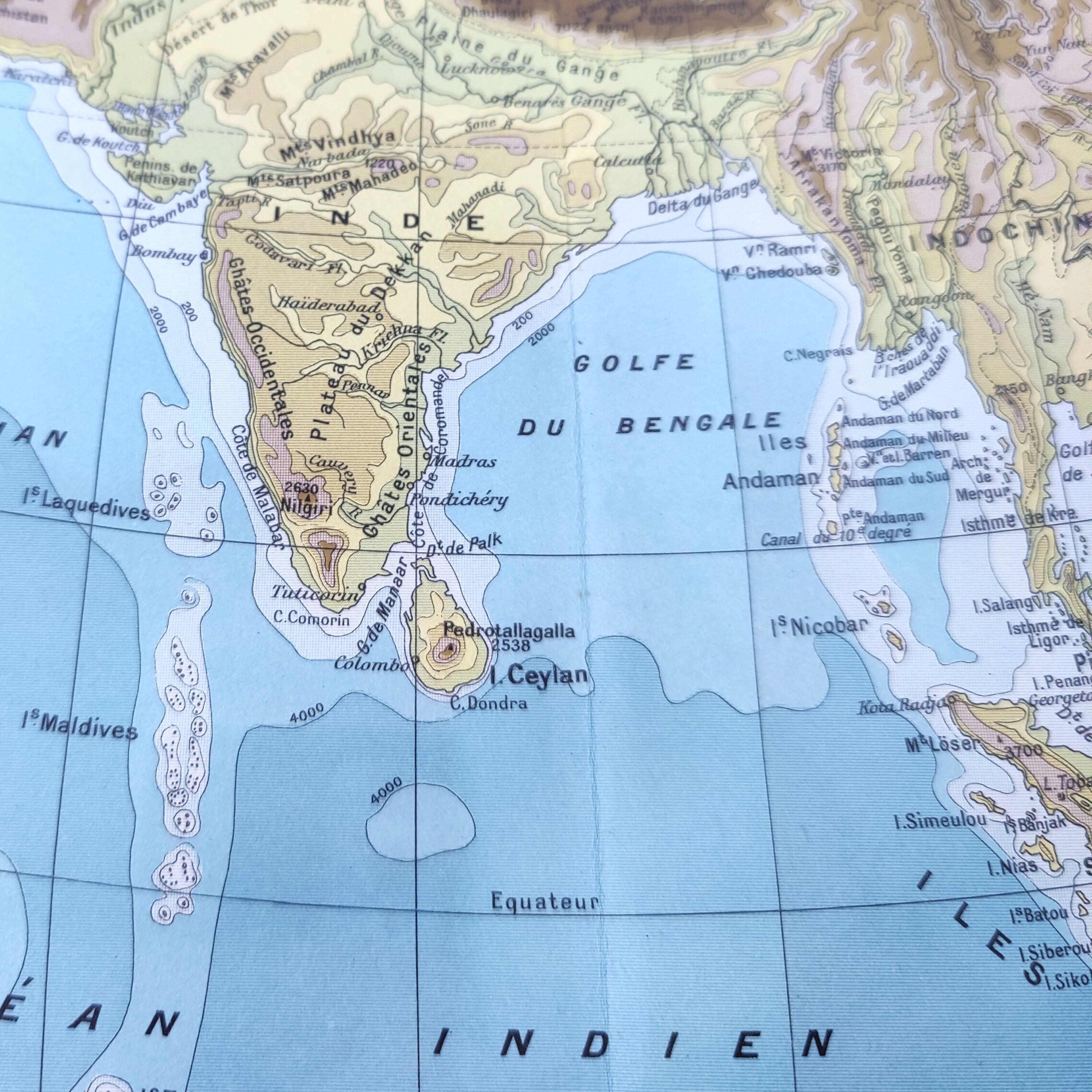 Vintage map Asia China Japan USSR India 43x43cm from 1950