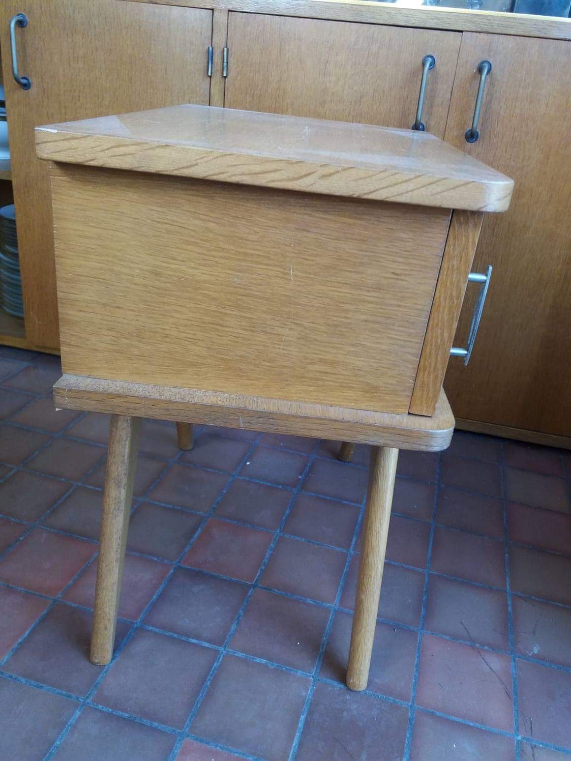 Vintage rattan feet compass bedside table