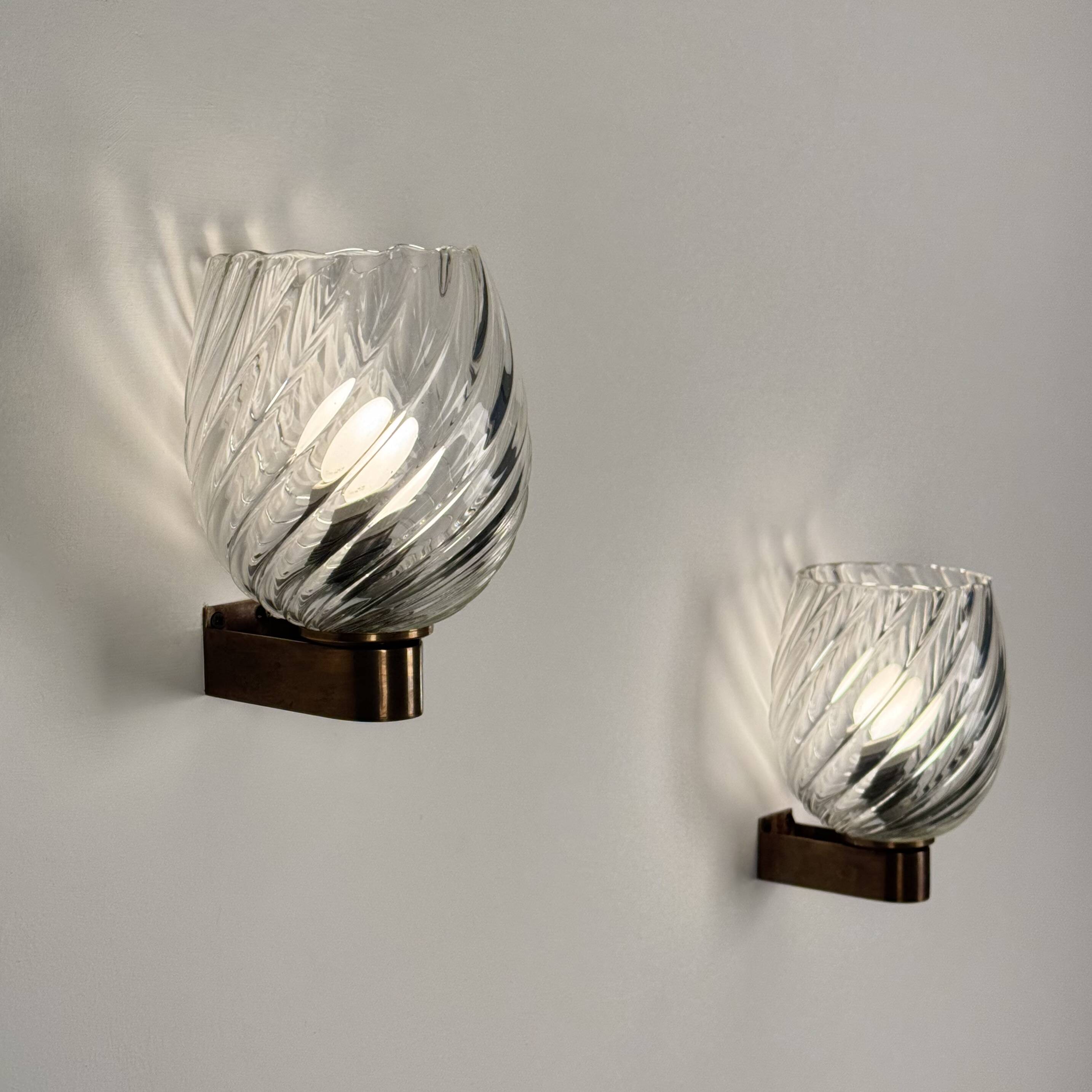 Pair of Spiral-Glass Wall Sconces, Barovier & Toso, 1940s