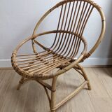 Fauteuil coquille pour enfant vintage rotin