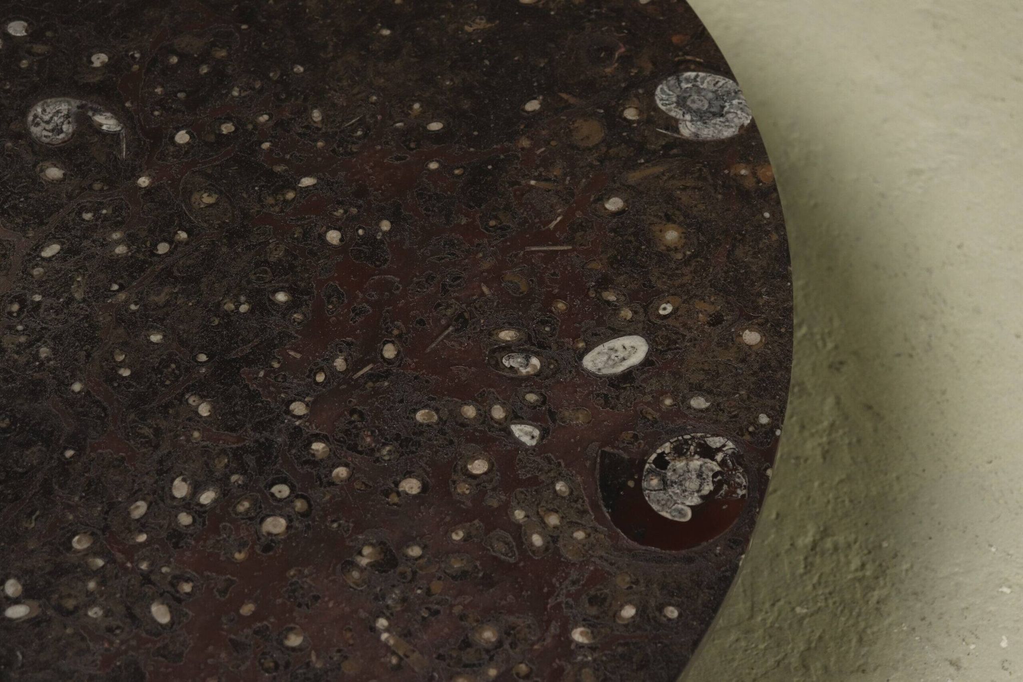 Rare fossil stone and steel coffee table by Metaform 1970s