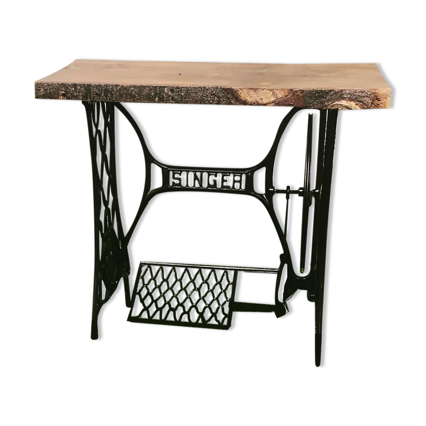 Cast iron and solid wood side table