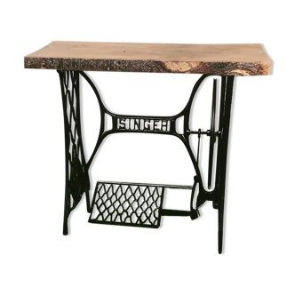 Cast iron and solid wood side table