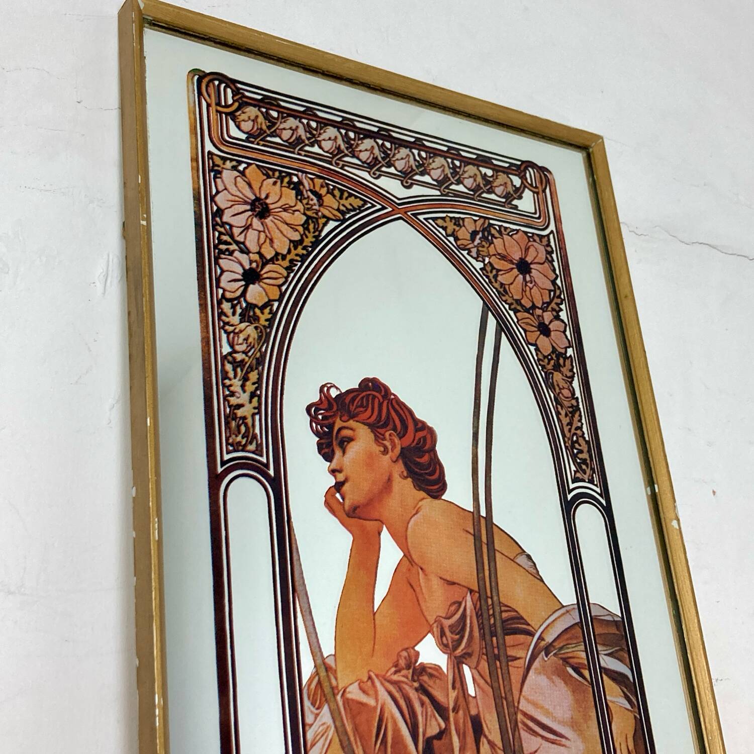 Vintage Alphonse Mucha Reverie De Soir Mirror, Art Nouveau