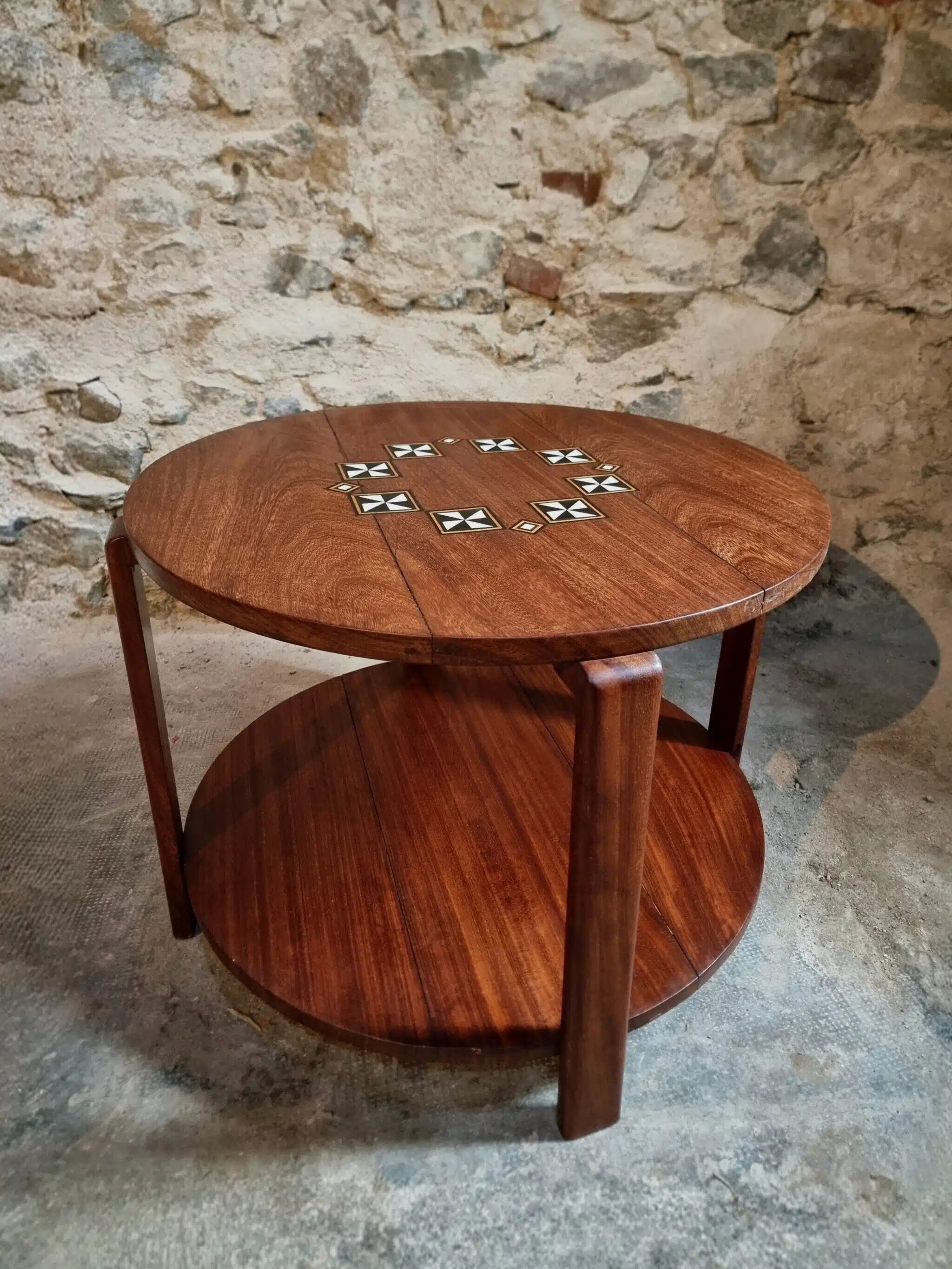 Table basse française mid-century en bois massif, années 1950