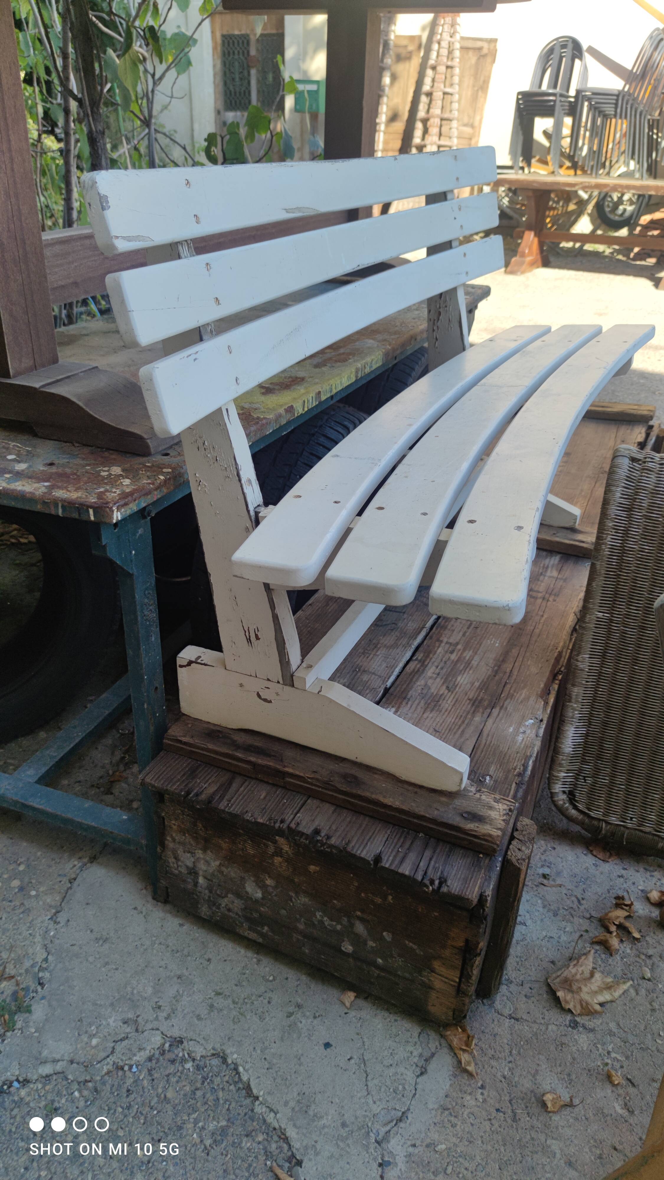 Painted wooden garden bench, circa 1950