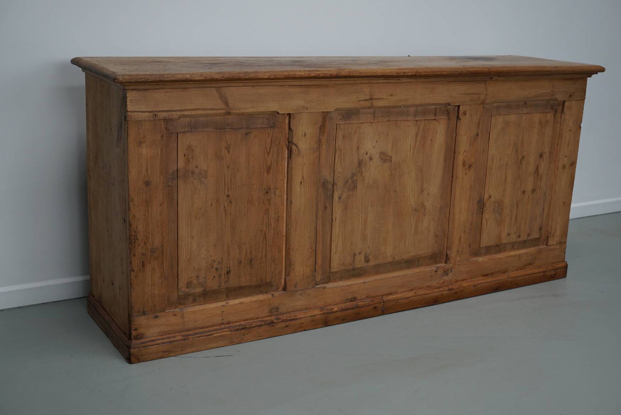Vintage rustic German pine apothecary cabinet / shop counter, 1930s