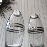 Pair of glass and chrome vases from the 70s
