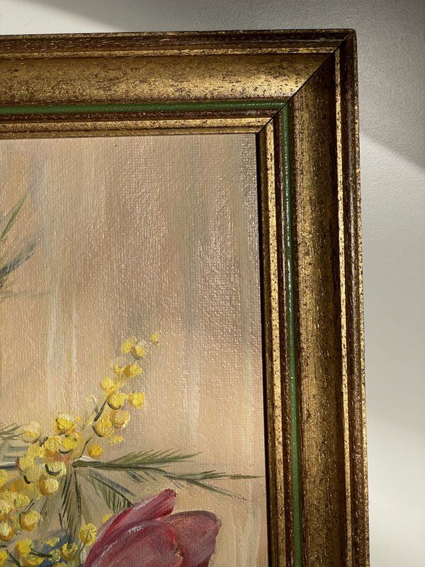 Old painting still life bouquet of flowers