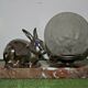 French Art Deco Lamp Marble Base Silver Metal Rabbit Crackle Ball Shade 3365