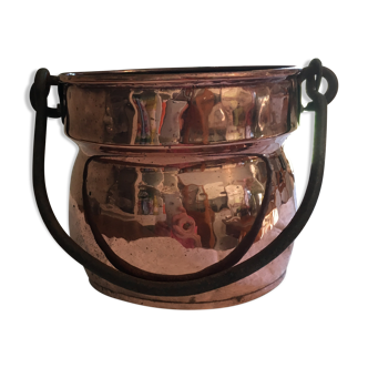 Cache pot ancien en cuivre avec anse