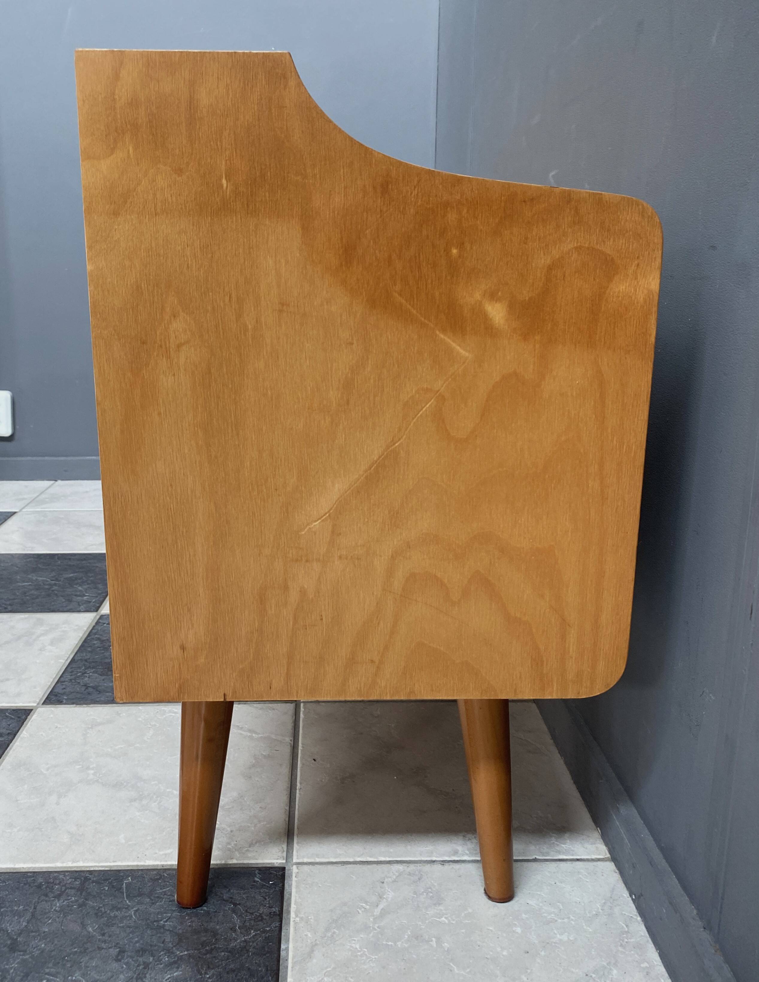Low sideboard, white leatherette drawer fronts, 1960s