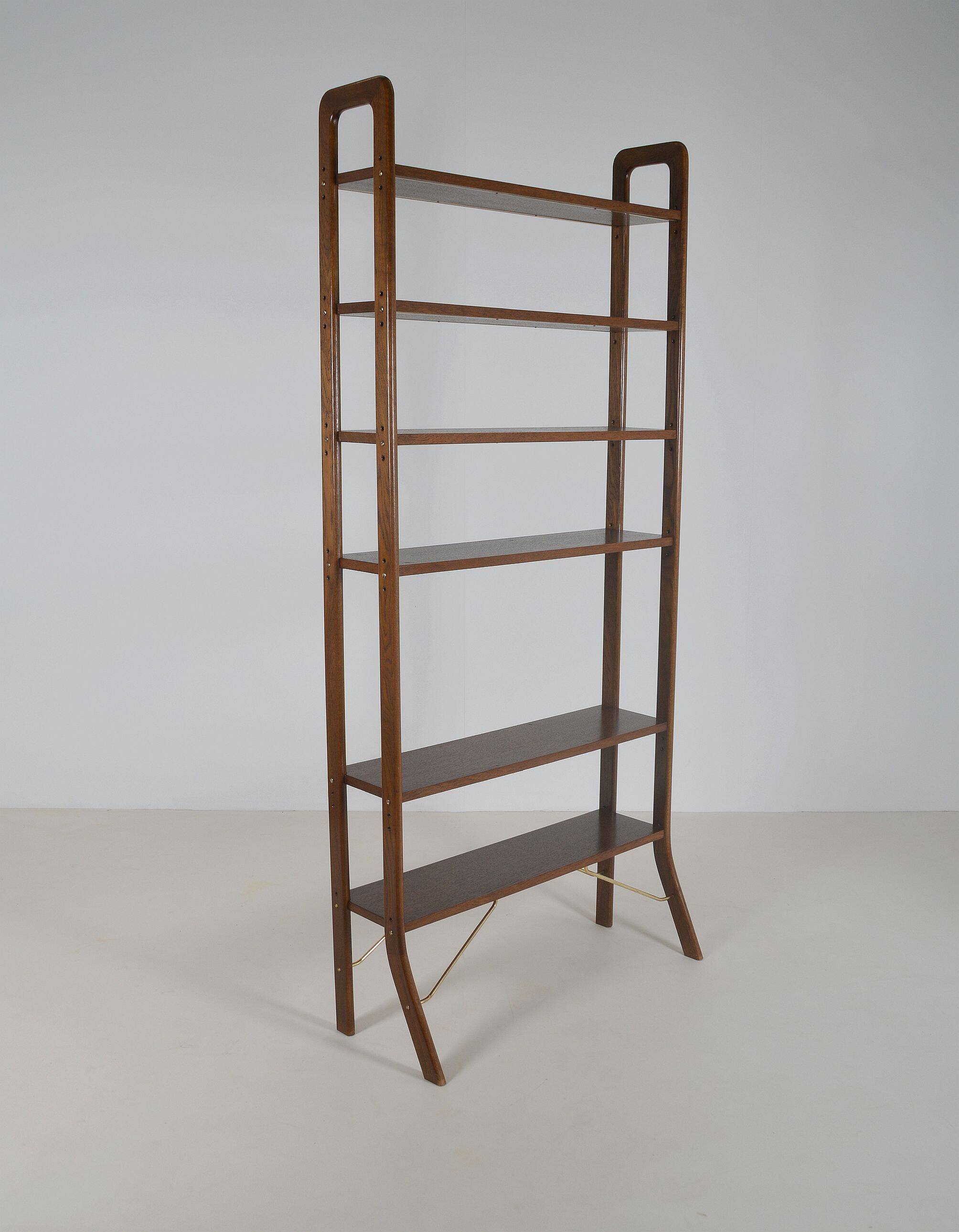 Danish freestanding wall rack with brass accents, 1960s