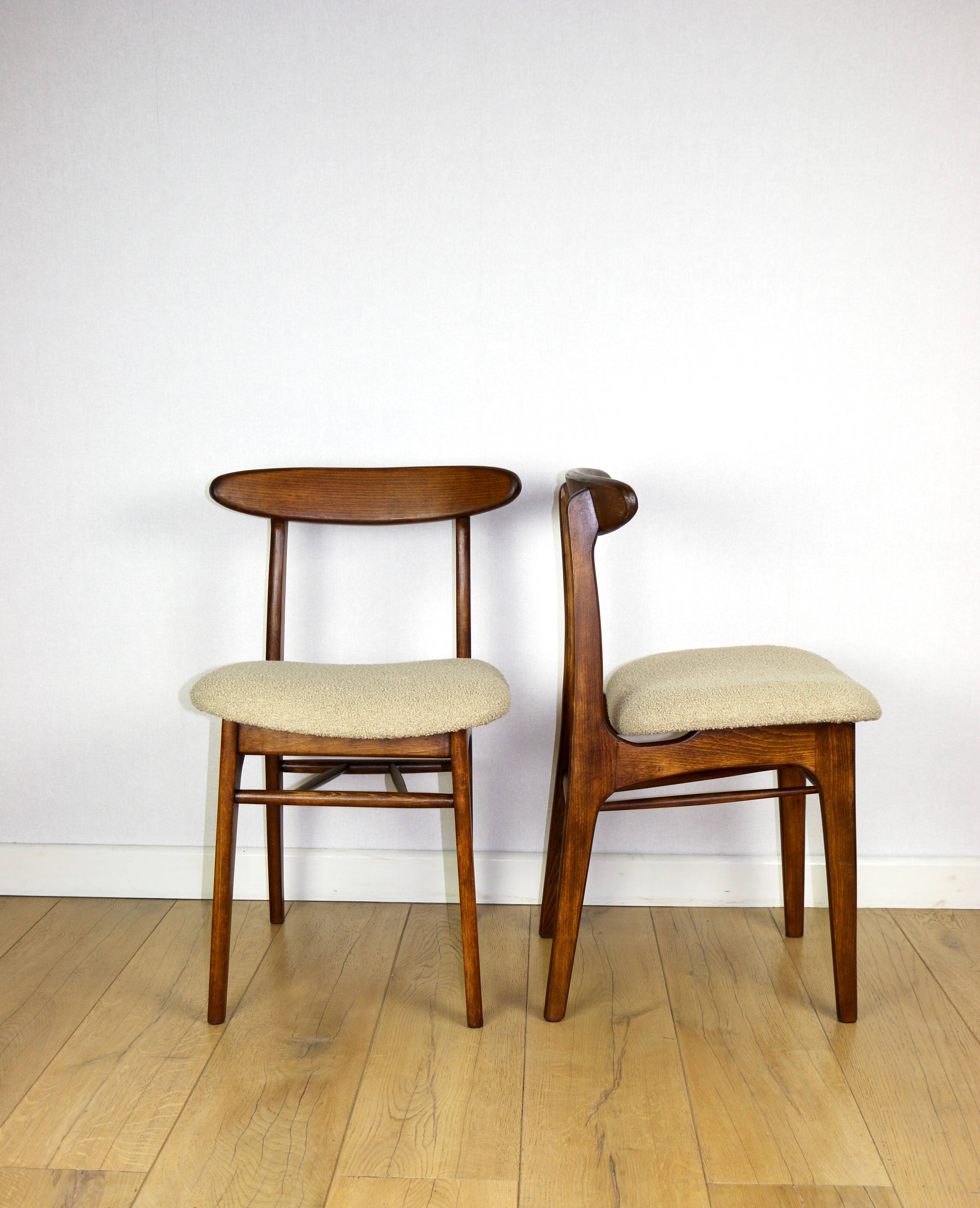 Chaises vintage Hałas beige bouclé - lot de 3