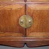 Elm apothecary cabinet with cupboard base