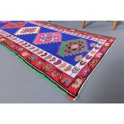 1970s Vintage Turkish Hand-Knotted Wool Cotton Blue Runner Rug 83x364