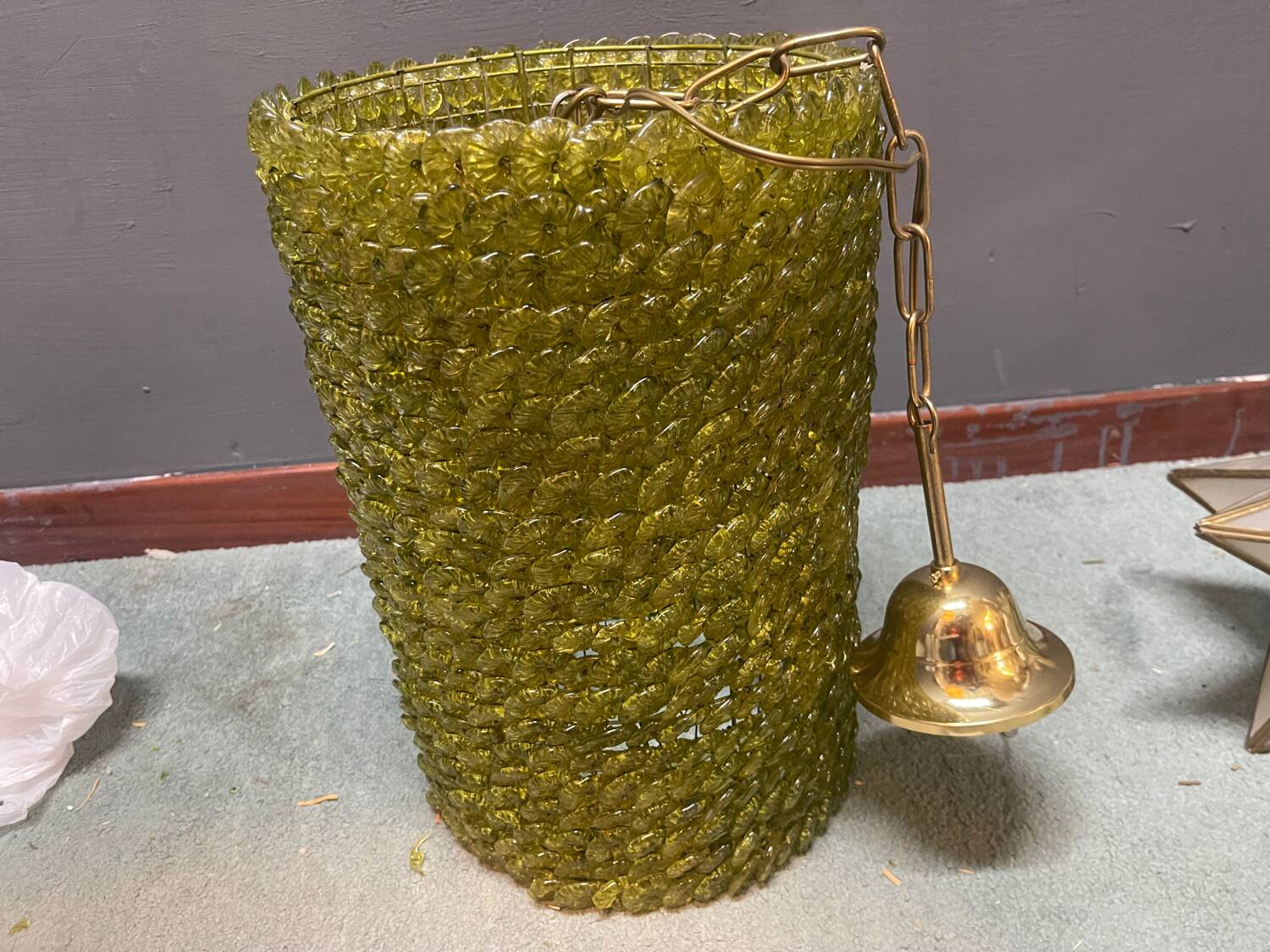 Olive Green Murano Glass Flower Light Pendants Set of 2