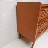 Commode bois et rotin vintage