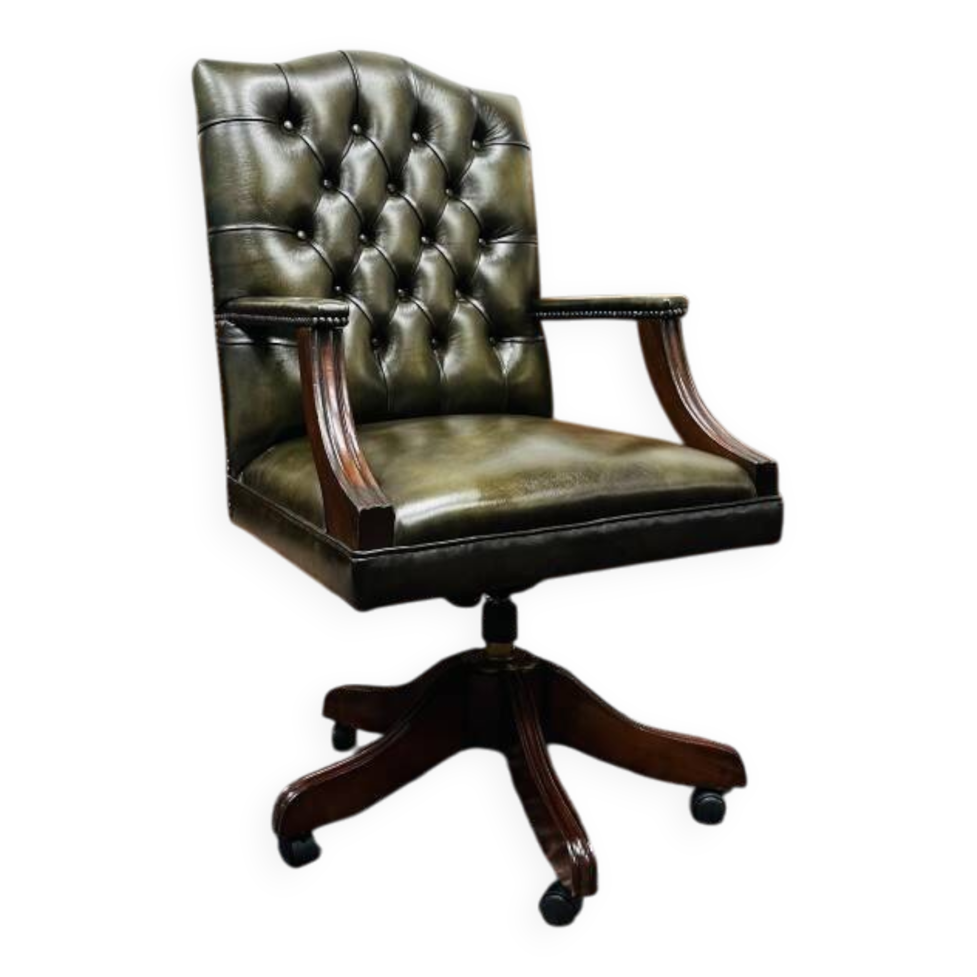 English Chesterfield President Desk Chair Olive Green