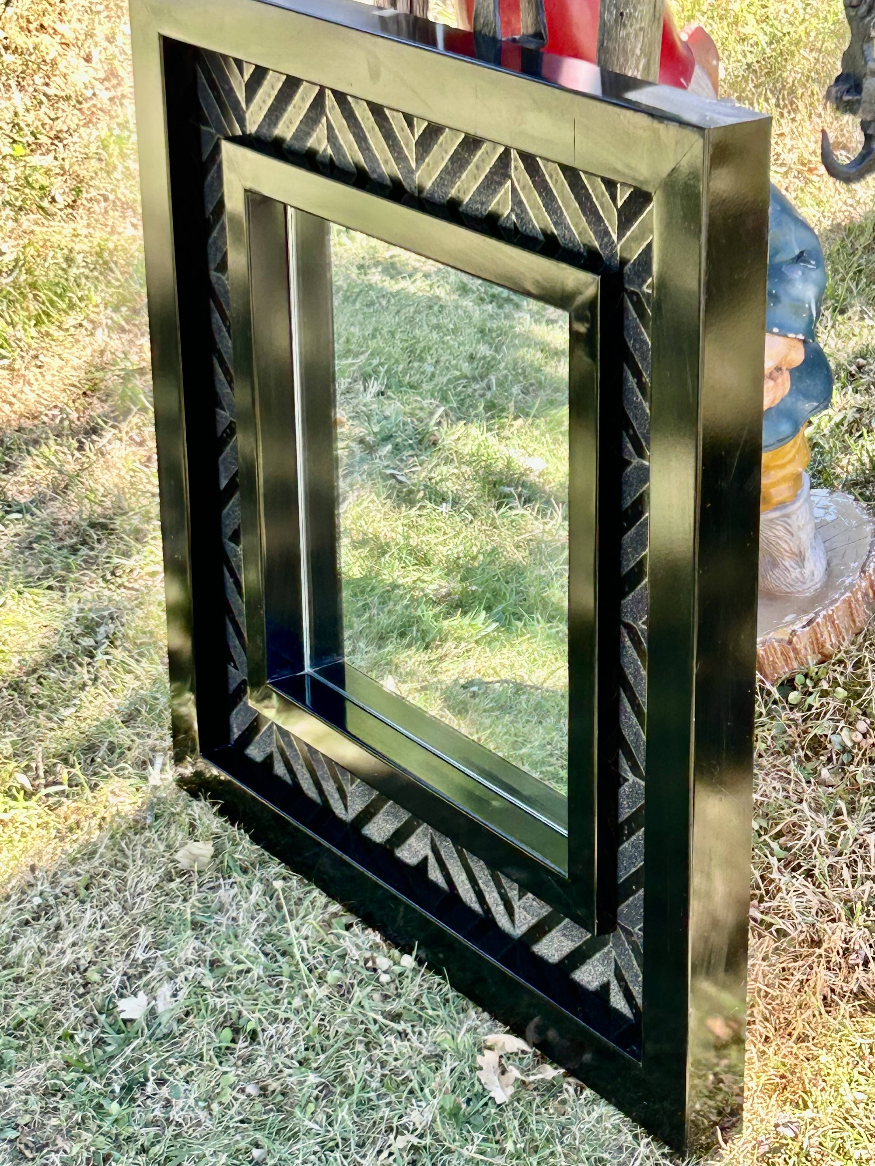 Superbe miroir contemporain métal et céramique géométrique