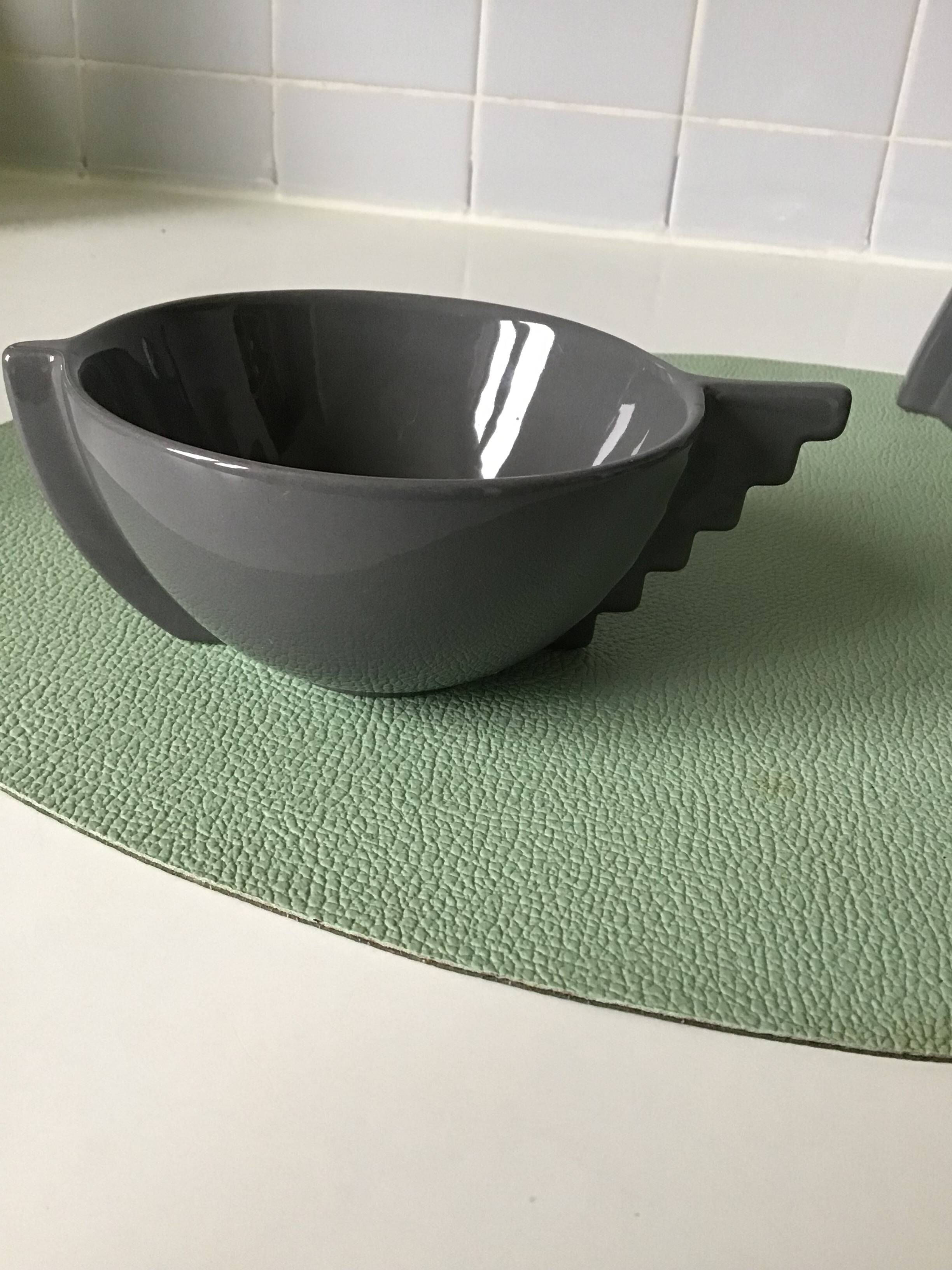 Duo of 2 tea cups with the milk jug created by Pierre Casenove for Salins studio France 1980