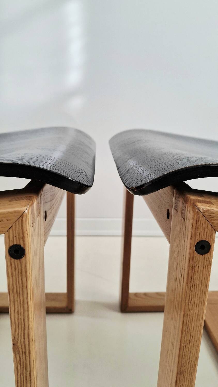Chaises italiennes minimalistes en bois courbé des années 70, frêne et ébène