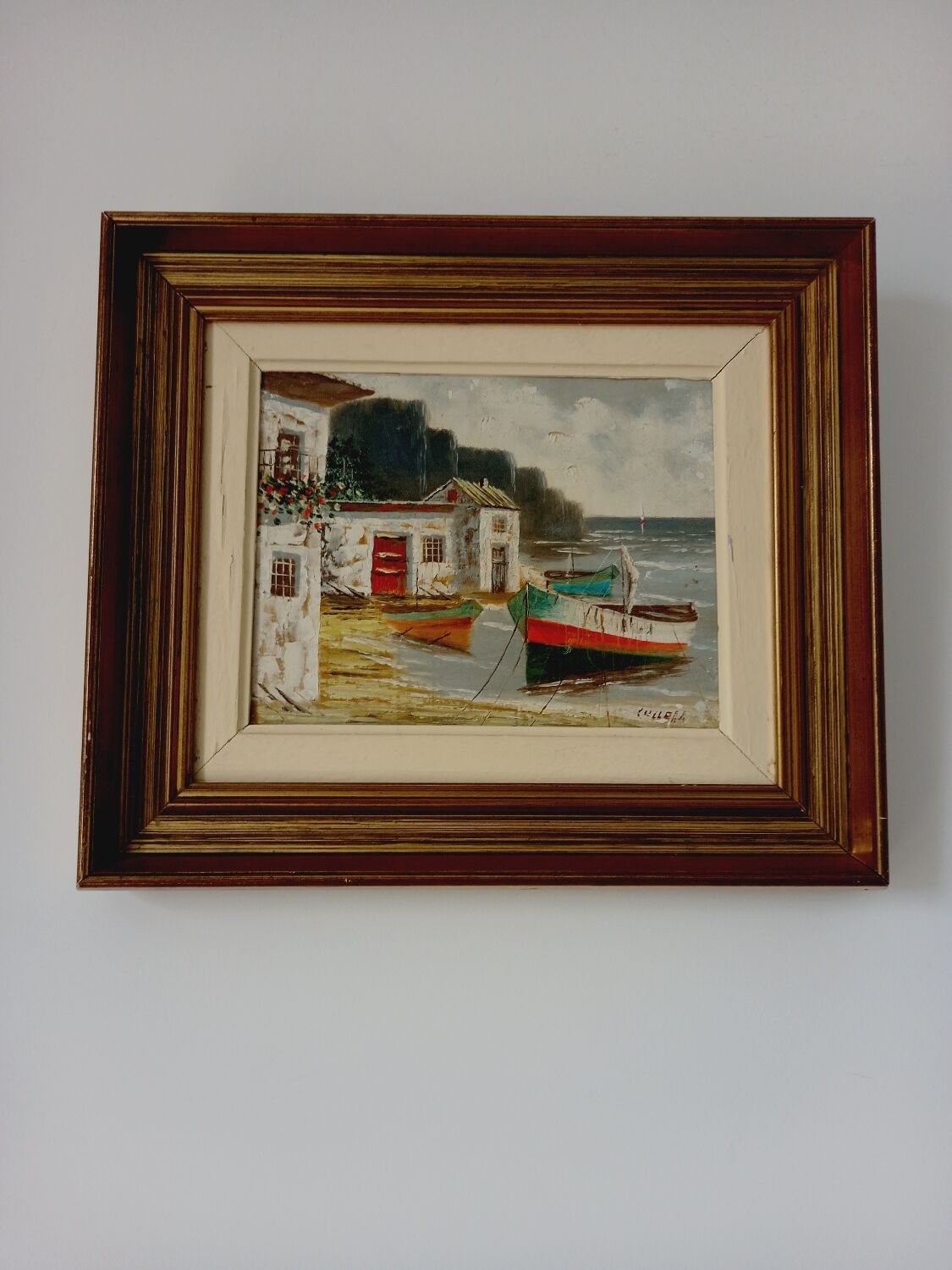 Signed painting house by the sea -oil on canvas
