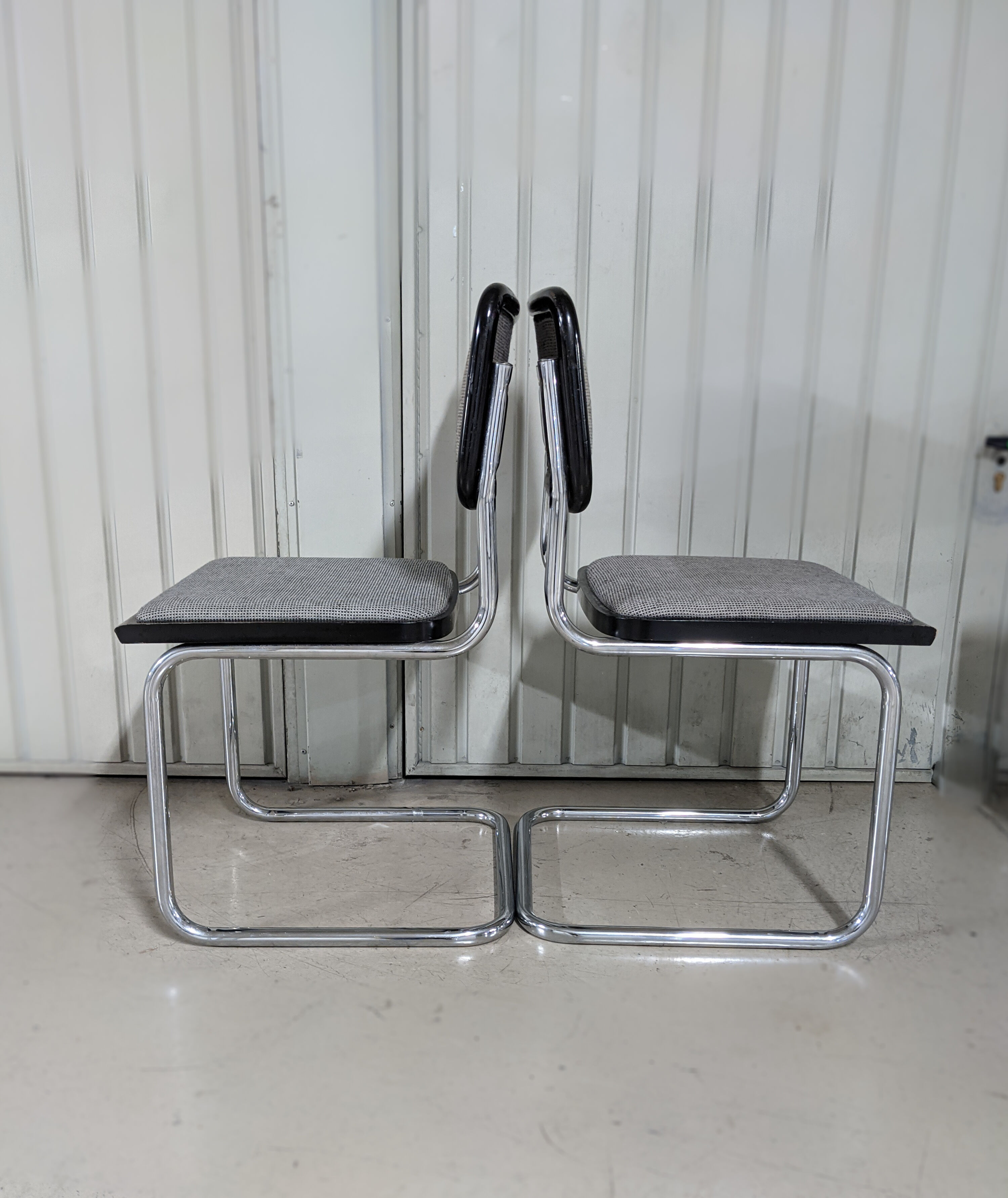 Vintage Marcel Breuer design chairs, Cesca model, heather gray fabric seat