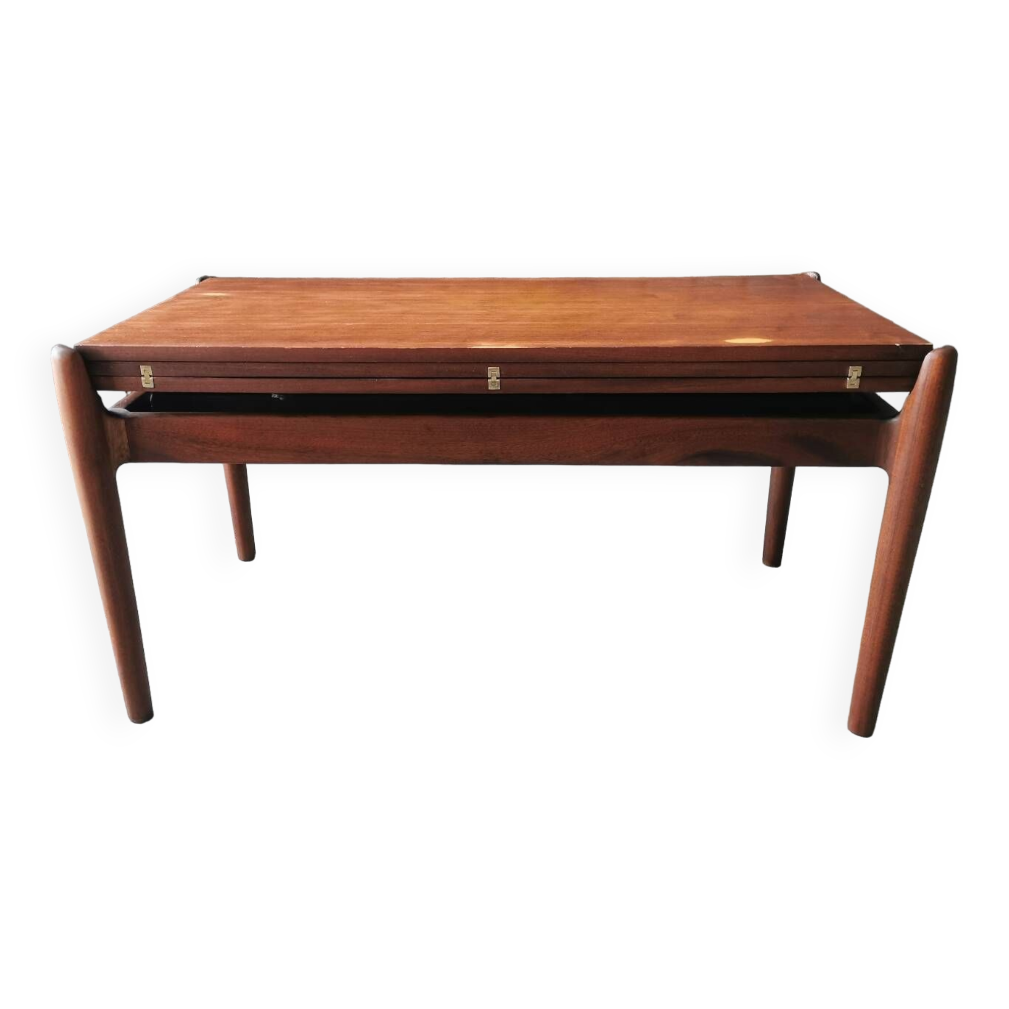 Vintage coffee table with Scandinavian rise and fall system in teak