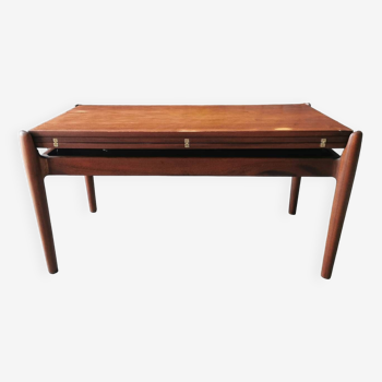 Vintage coffee table with Scandinavian rise and fall system in teak