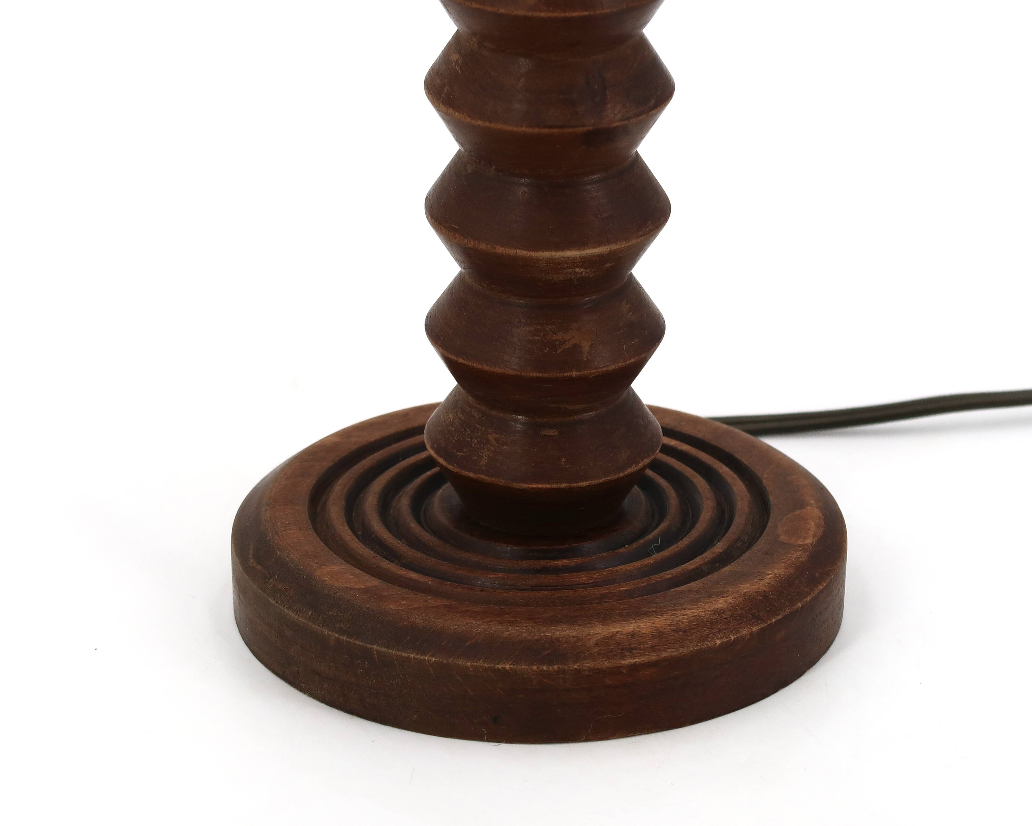 Dark wood column lamp by Charles Dudouyt, Brancusi style from the 1940s.