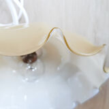 Pendant lamp chandelier, vintage yellow and white glass luminaire, petticoat shape, vintage french