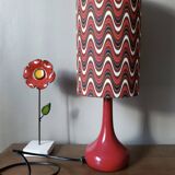 Red seventies lamp, tubular lampshade with ripple print