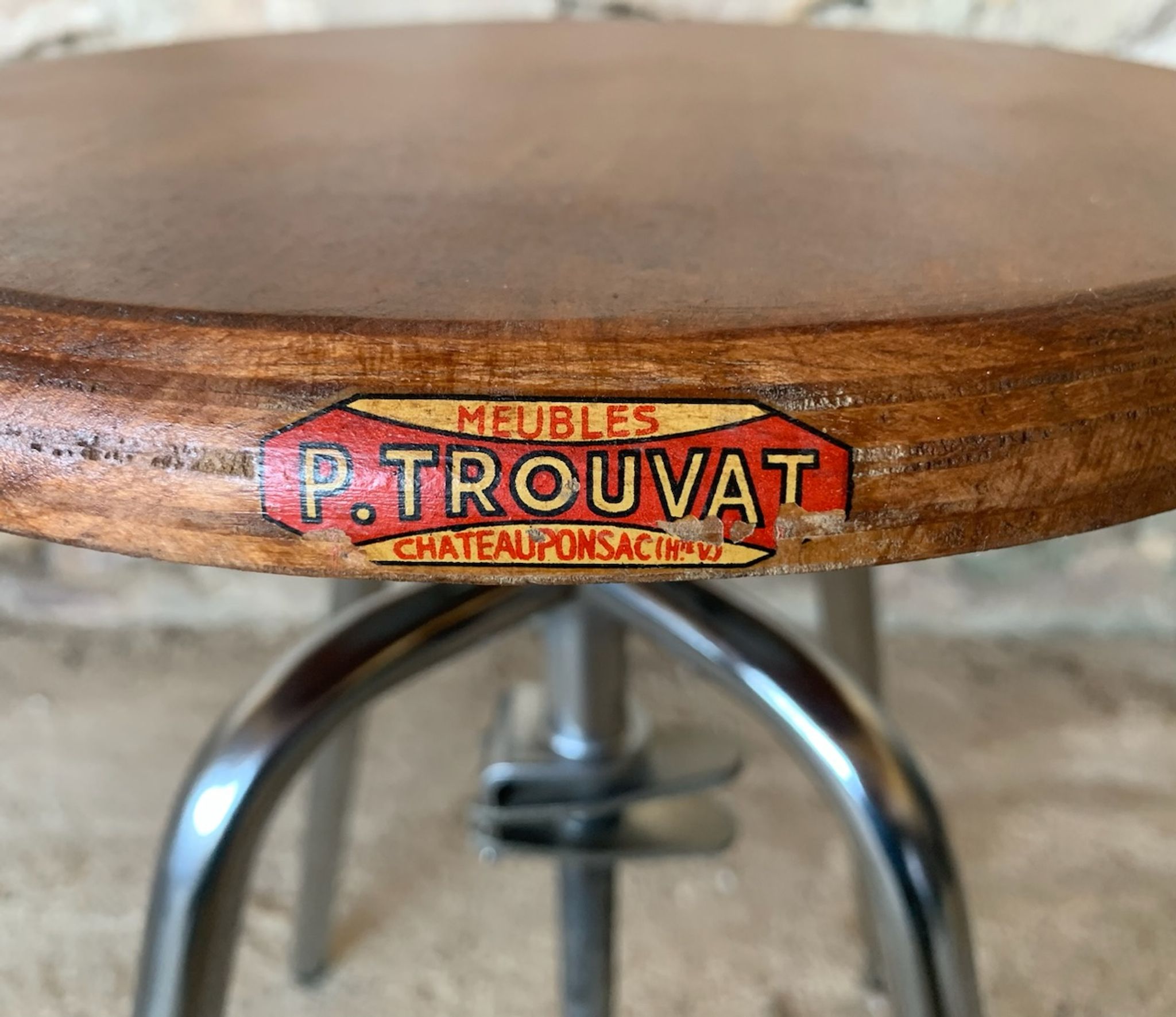 Vintage industrial metal and wood stool with adjustable swivel seat, 1960's
