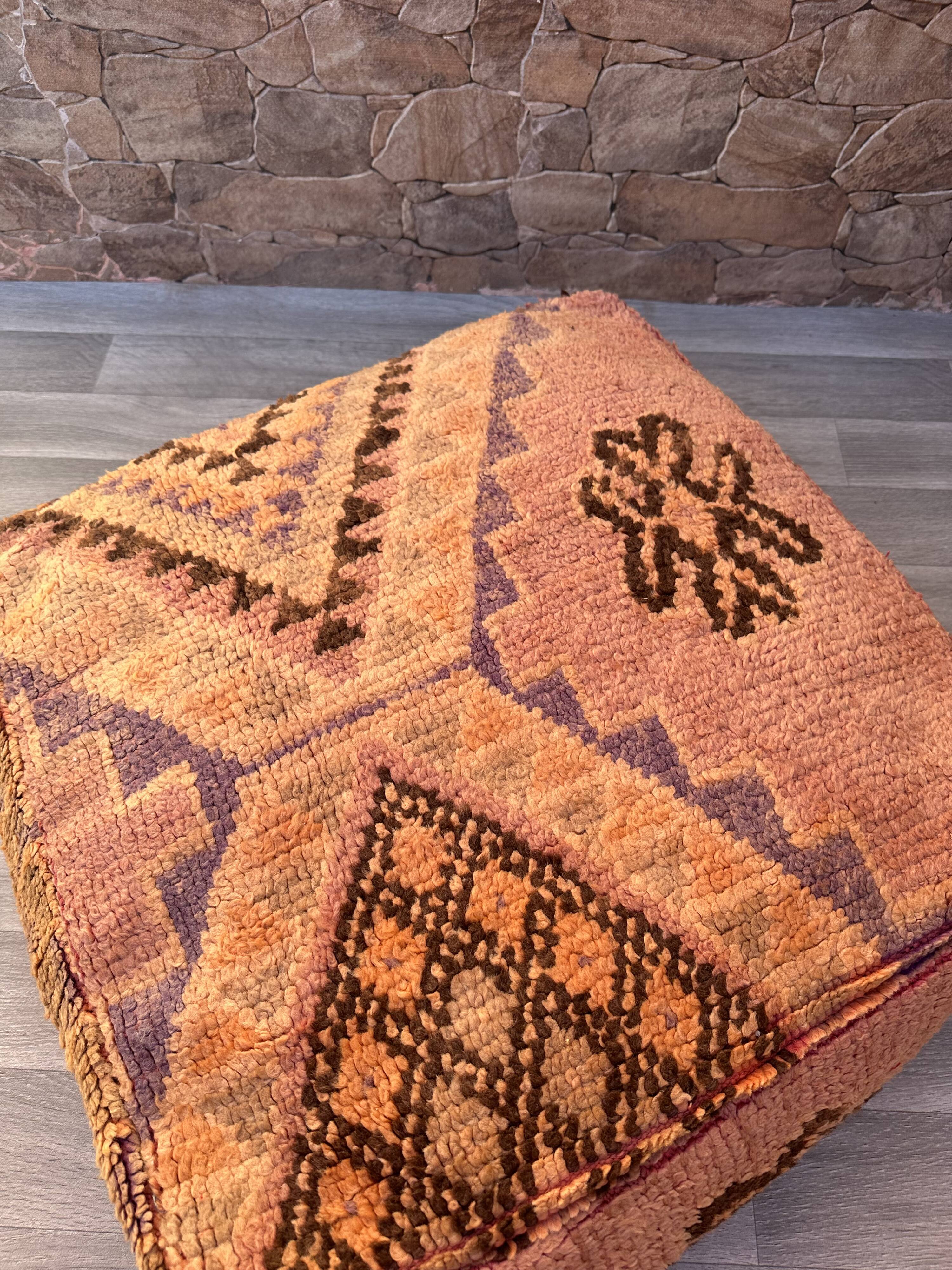 vintage Kilim Pouf, pouf marocain boujaad, housse de coussin de sol