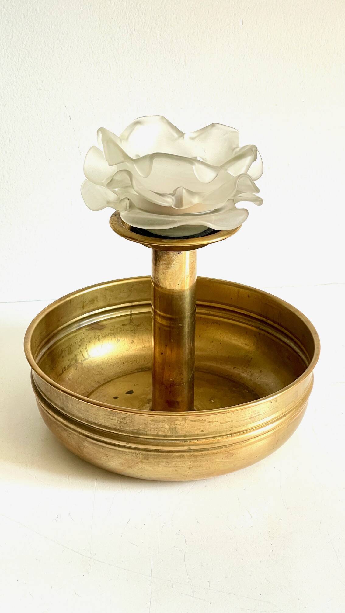 Vintage brass and glass centerpiece candle holder