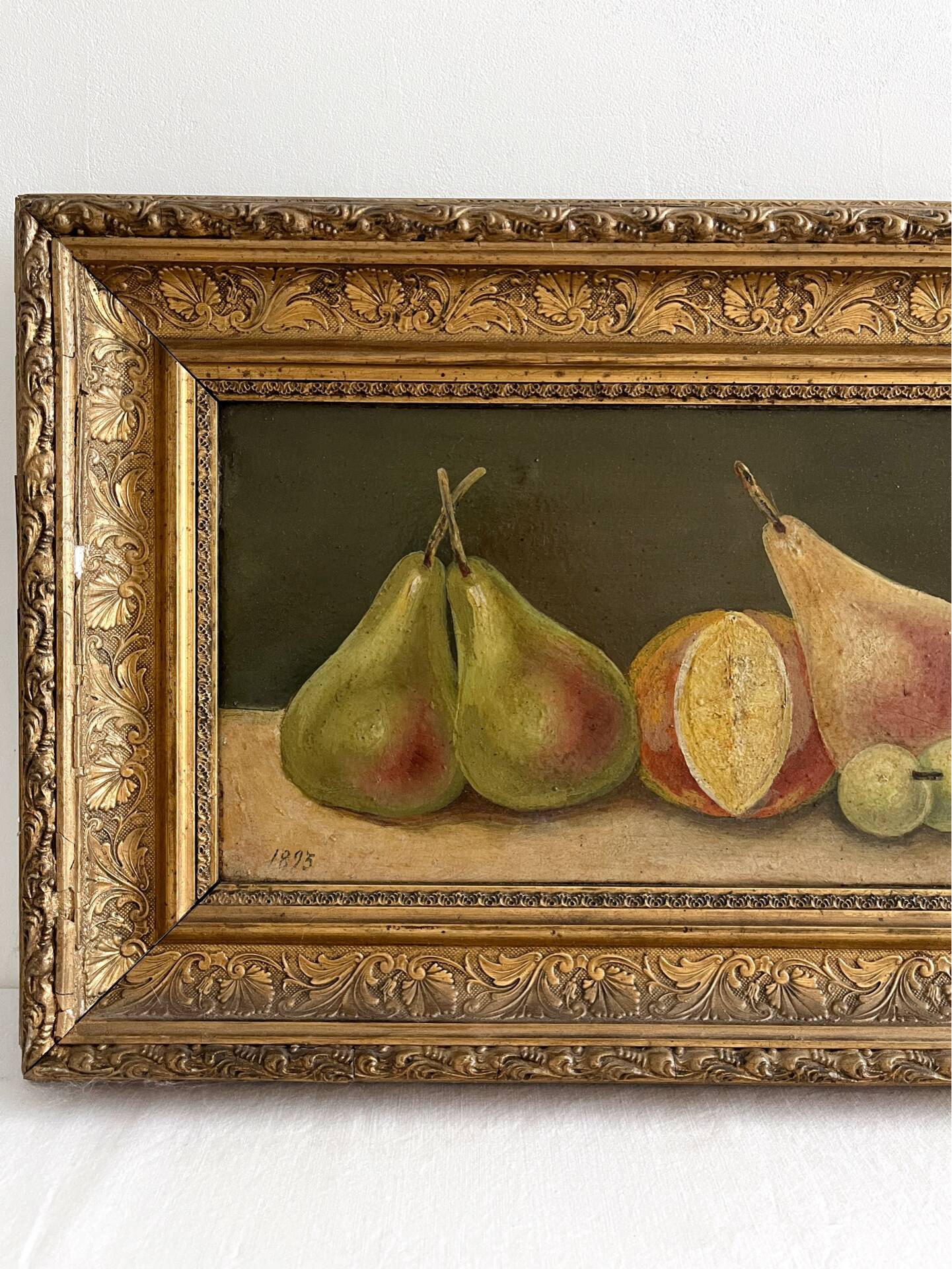 Old oil painting still life Flemish fruits