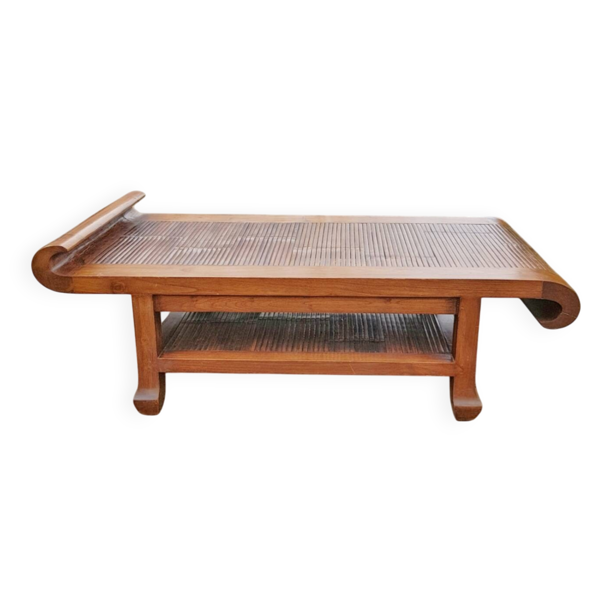 Vintage coffee table in solid wood and bamboo – 2-tier design