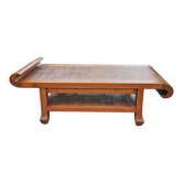 Table basse vintage en bois massif et bambou – design  2 niveaux