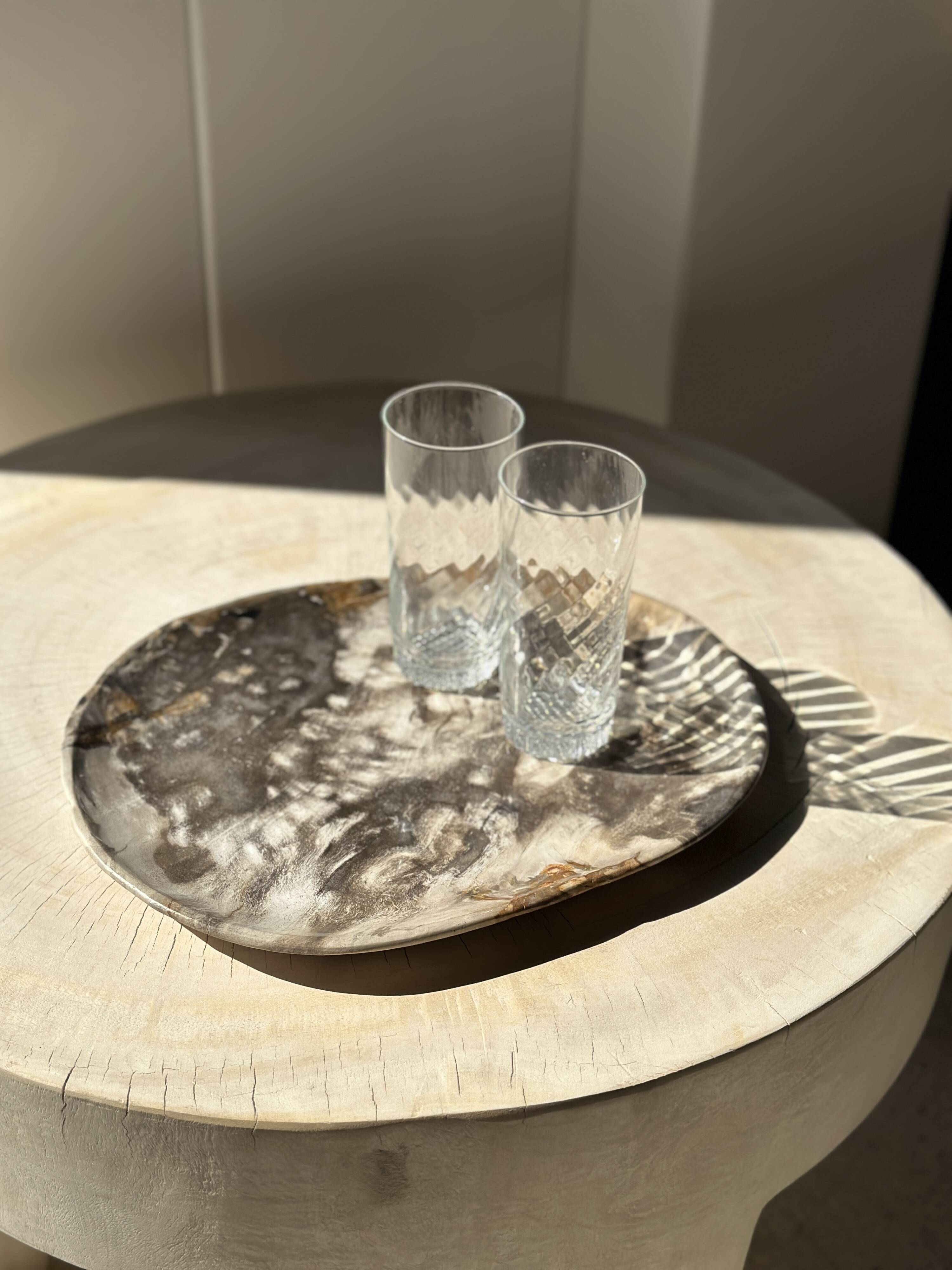 Very large empty pocket or dish in medium light petrified wood 1143