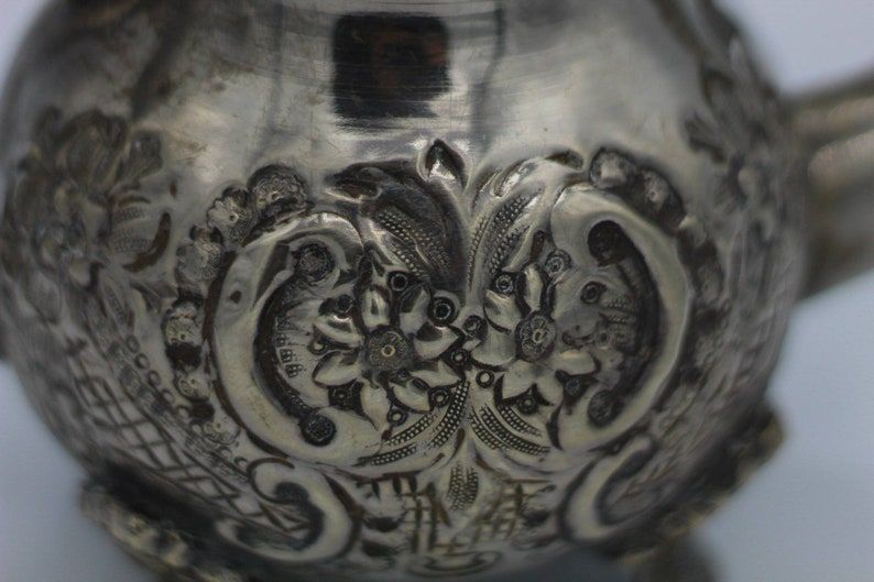 Vintage arabic high quality Authentic handmade nickelplated moroccan copper teapot pewter, arabic oriental design