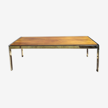 Table basse des années 1970 en métal chromé et palissandre design Howard Miller